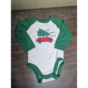 Holiday Time Baby Toddler Long Sleeve Christmas Bodysuit Sz 6-9 Oh What Fun 2022